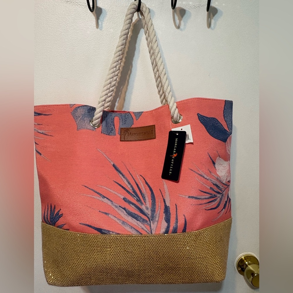 Margaritaville Coral Floral Tote with Rope Handles - Picture 8 of 15